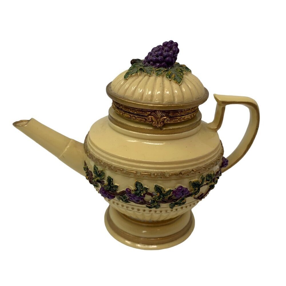 Nini Vineyard Teapot Trinket Keepsake Box Collectible Mini Hand Painted 6-41